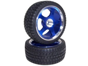 Komplettrad-Satz mit Reifen Alu 5-Speichen blau 2 Stück zu RC Cars 1:10