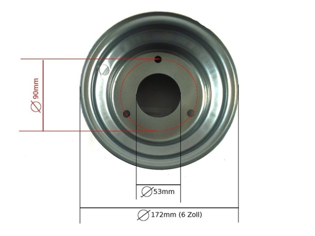 Stahlfelge 6 Zoll - 3 Loch Stahl-Felge - zu 145/70-6 Zoll / 13x5-6 Zoll – Bild 2