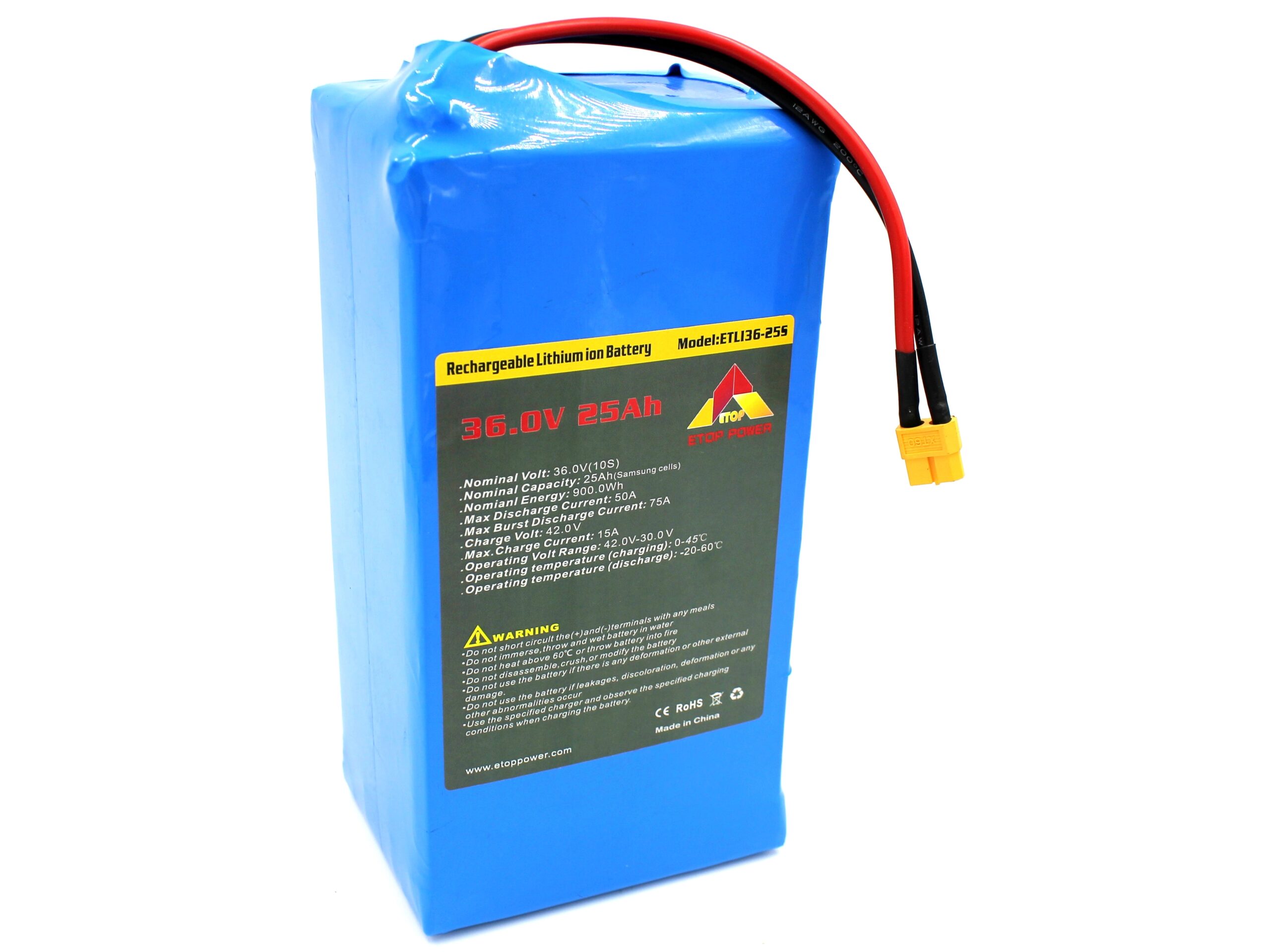 ETOP Li-Ion Akku 36V 25Ah 25000mAh - 900 Wh - XT60-Stecker – Bild 3