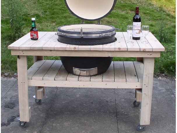 Holztisch mit Radsatz zu Keramikgrill KAMADO 21 und 23.5, 46/52cm Rost – Bild 3