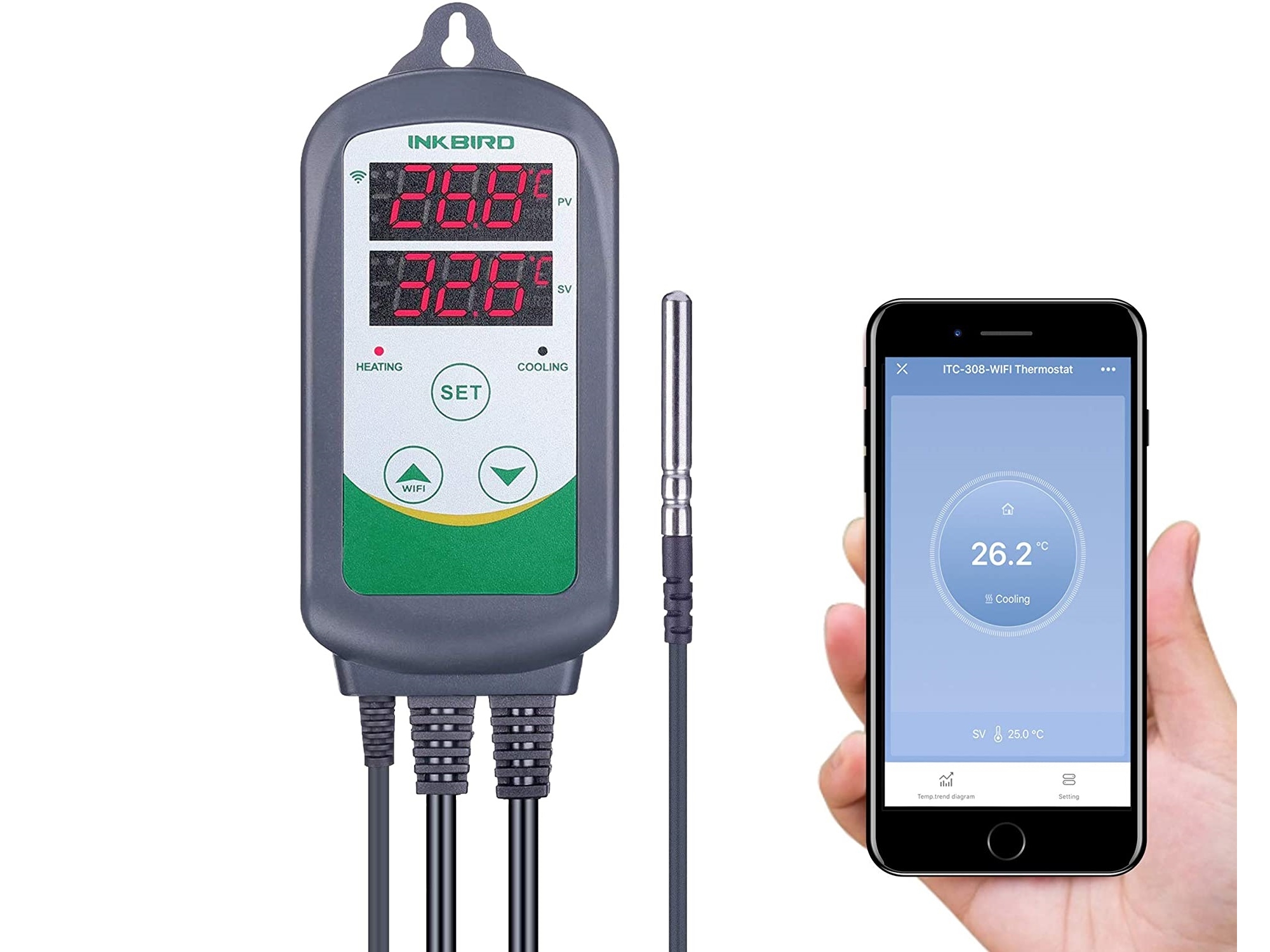 Inkbird ITC-308-WiFi Digitaler Temperaturregler / Thermostat mit Fühler – Bild 2