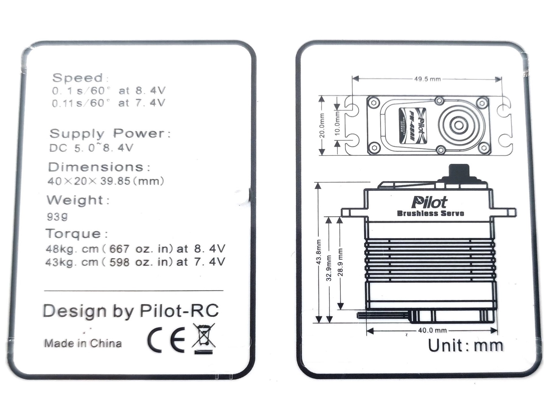 Digital Servo PW48AH, HV/MG, 93gr, 48kg Stellkraft, Pilot-RC mit 170cm Kabel – Bild 6