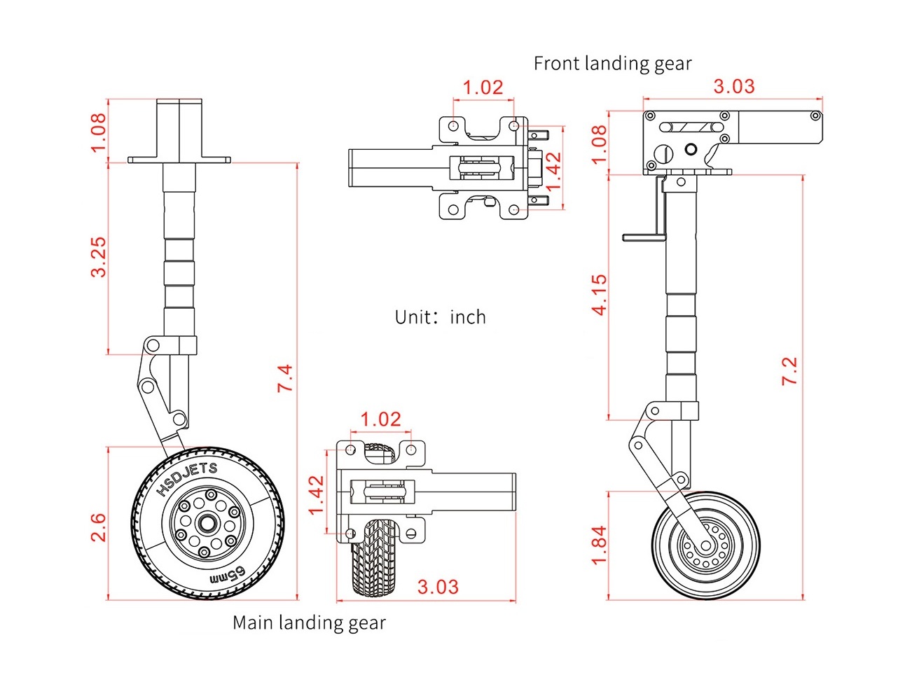 Hauptfahrwerks-Bein V4 - Links, zu Super Viper, 105mm EDF, 1500mm, HSDJets – Bild 2