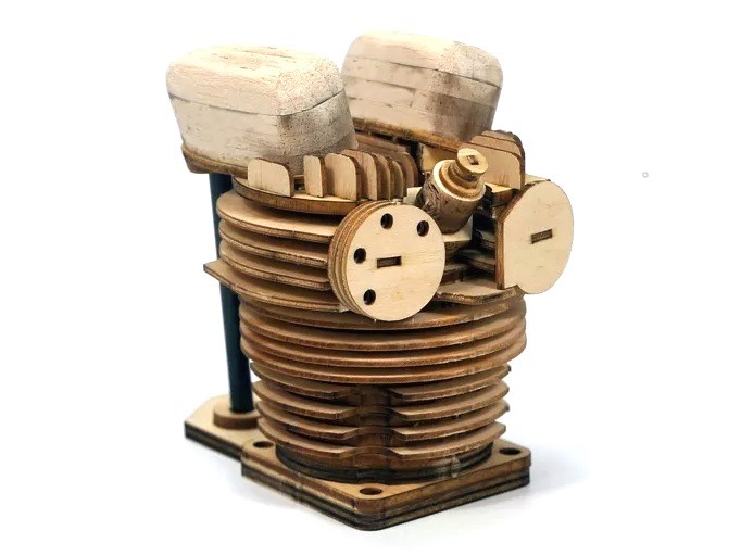 Real-Kit Standmodell: Scale Motor 50mm - 1-Zylinder - KIT-Bausatz aus Balsaholz
