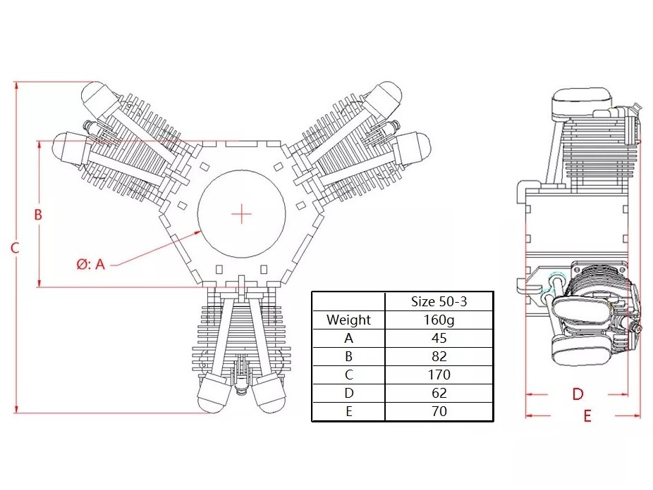 Real-Kit Standmodell: Scale Motor 50mm - 3-Zylinder - KIT-Bausatz aus Balsaholz – Bild 2
