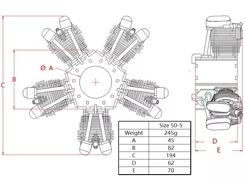 Real-Kit Standmodell: Scale Motor 50mm - 5-Zylinder - KIT-Bausatz aus Balsaholz – Bild 2