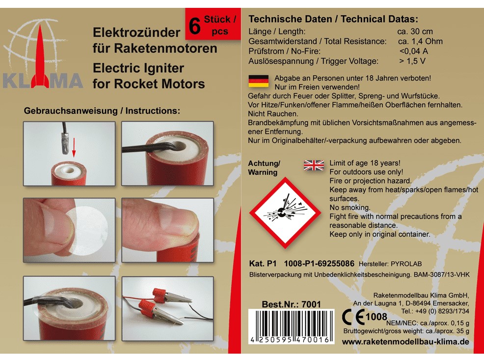 Elektrische Zünder / Elektroanzünder 6-er Set für Modellraketen – Bild 2