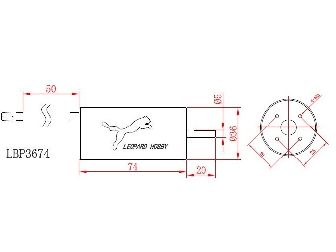 Leopard Brushless Inrunner Motor LBP3674-B / 3.5D 1900KV, 4-Pol volle Welle – Bild 3
