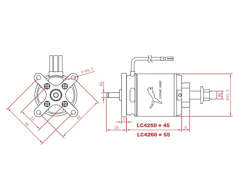 Leopard Brushless Outrunner Motor LC4260-6T / KV480, 980W – Bild 4