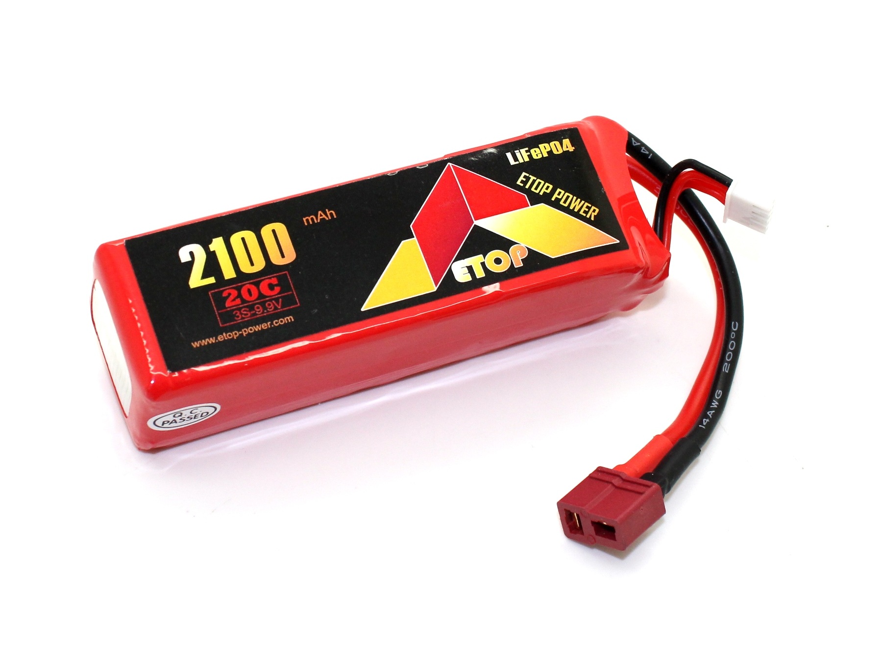 Etop LiFePo4 Akku 3S / 9.9V, 2100mAh - 20C, T-Plug - 98x29x29mm