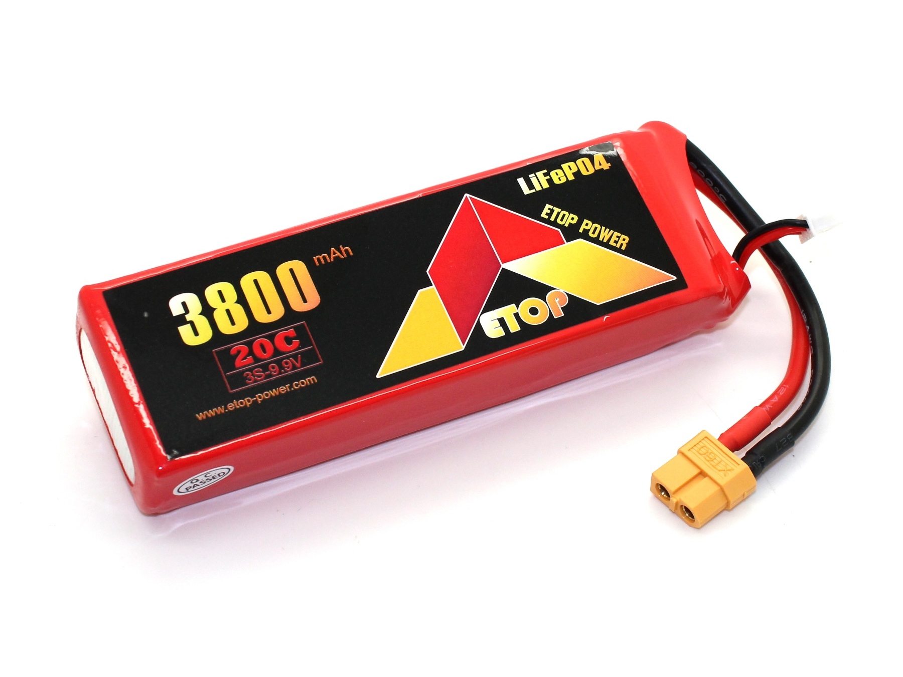 Etop LiFePo4 Akku 3S / 9.9V, 3800mAh - 20C, XT60