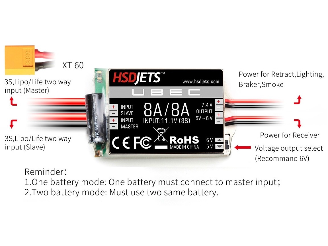 HSDJet UBEC - 3S-4S - 8A / 8A mit XT60-Stecker – Bild 2
