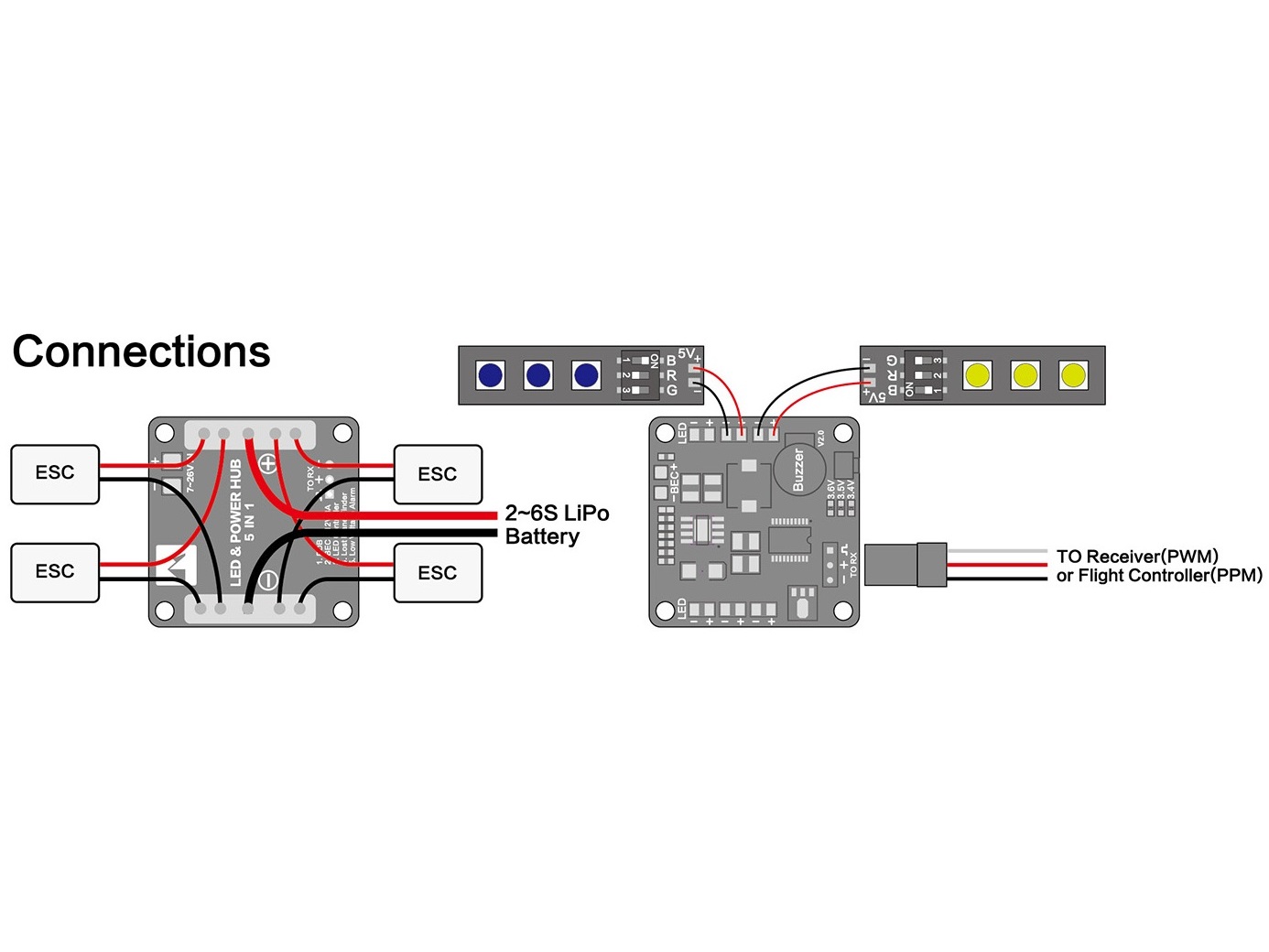 PDB Verteilerplatine - BEC 3A - 5V/12V - 5-in-1 HUB – Bild 4