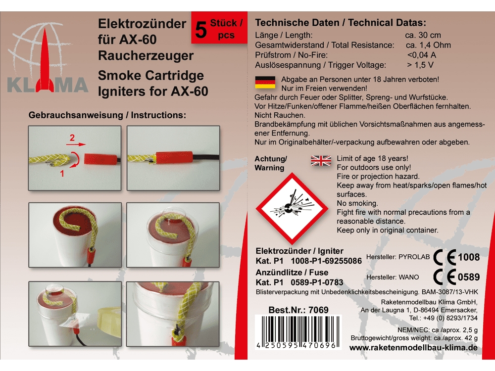 Elektroanzünder AX-60 - Rauchpatrone - 5er-Set