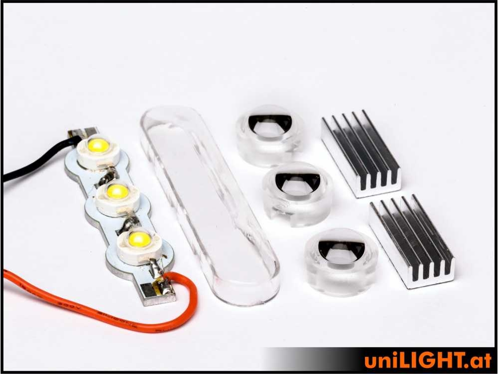 uniLIGHT 13mm ECO-Scheinwerfer für Gleitschirme, 3x6W - weiss + Wärmeleitkleber
