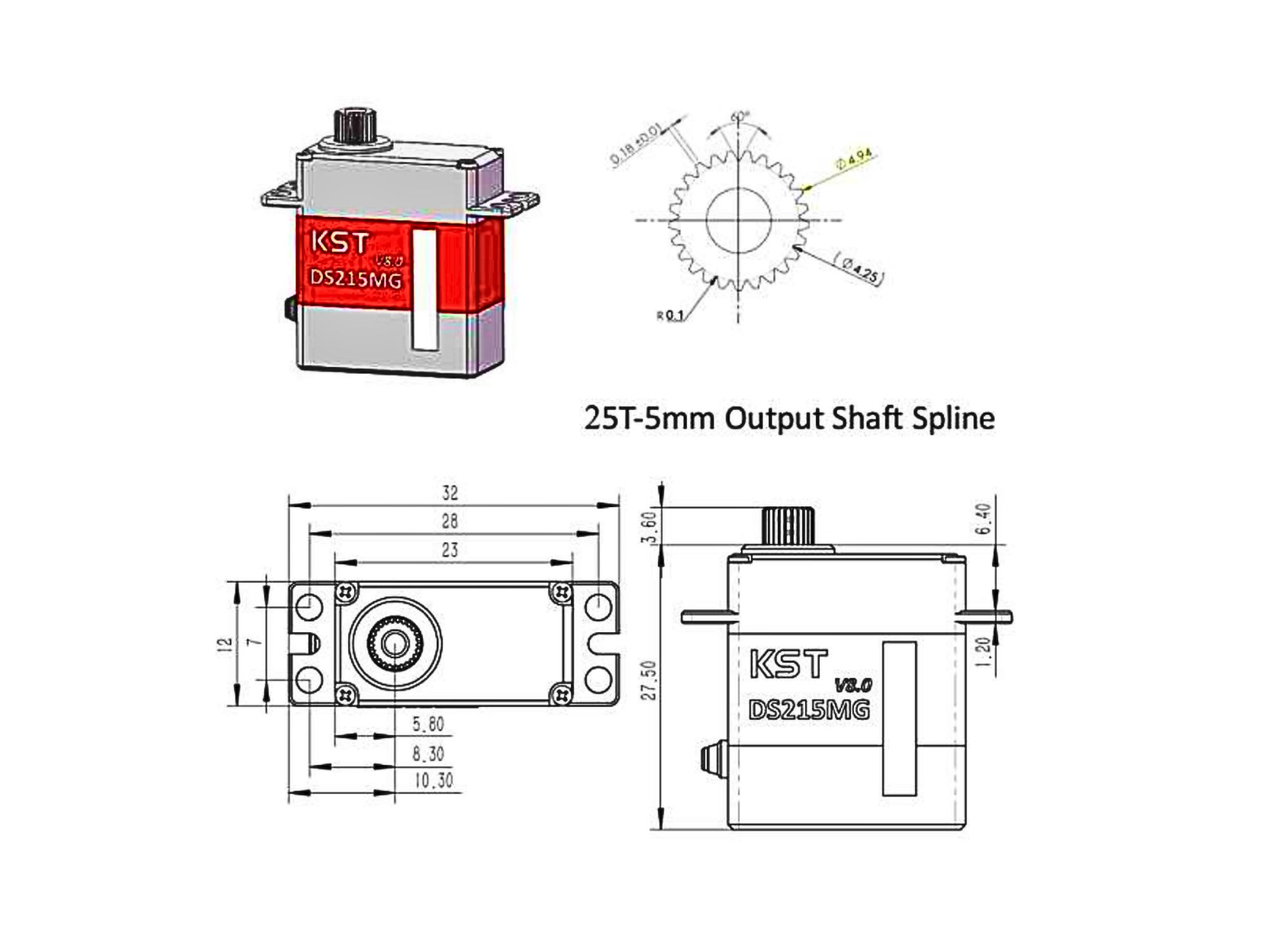 KST DS215MG V8.0 HV Digital Micro Servo 12mm - 3.7kg – Bild 5