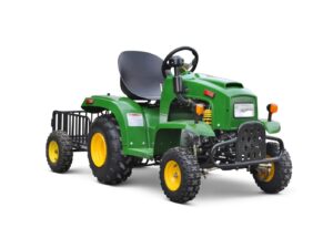 Mini-Traktor grün mit 110ccm 4-Taktmotor mit 4-Ganggetriebe und Anhänger