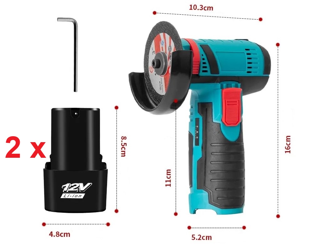 Mini Akku Winkelschleifer 12 Volt - 2x Li-Ion Akku - Brushed – Bild 2