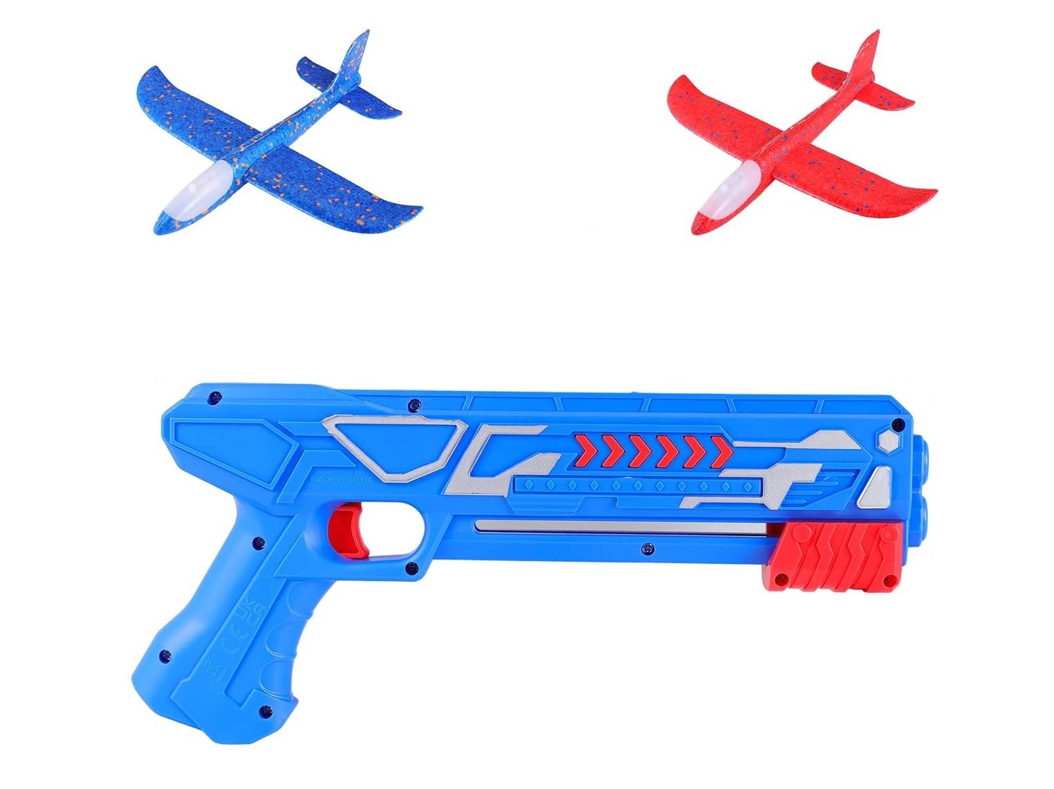 LED Wurfgleiter - Segler - 34cm mit Katapult - in blau – Bild 3
