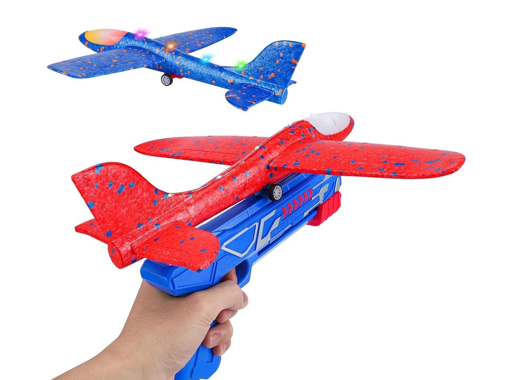 LED Wurfgleiter - Segler - 34cm mit Katapult - in blau – Bild 2