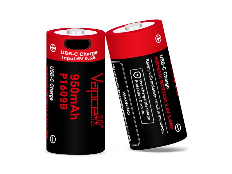 Vapcell Li-Ion Akku 16340 P1609B 3.6V 950mAh - USB-C - 1 Stück