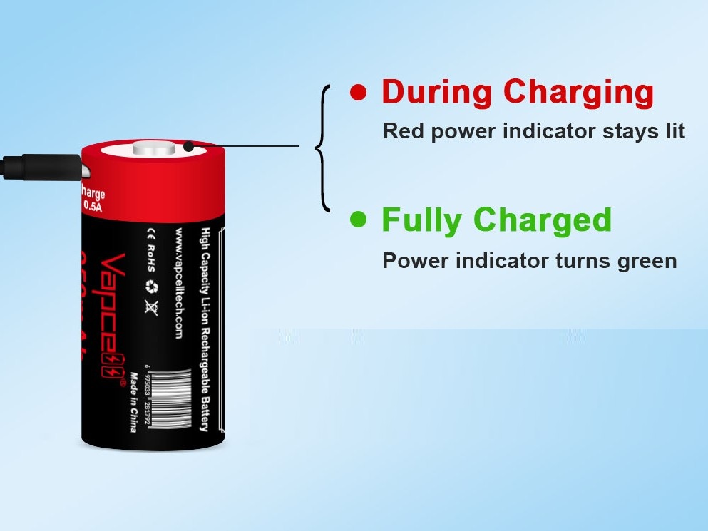 Vapcell Li-Ion Akku 16340 P1609B 3.6V 950mAh - USB-C - 1 Stück – Bild 3